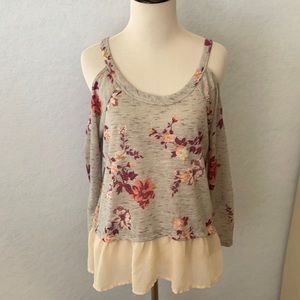 About A Girl Cold Shoulder Floral Shear Bottom Top